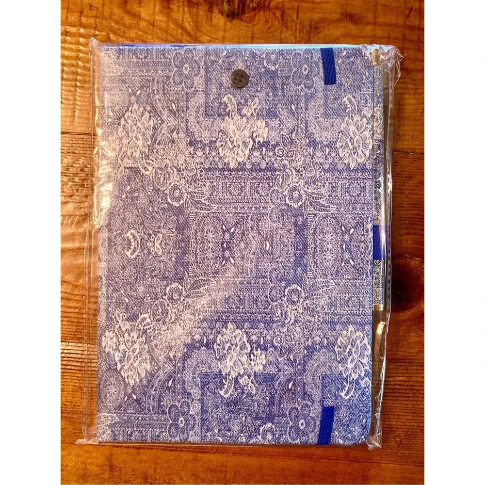 NEW Johnny Was Denim Embroidery Journal and Pen Set Silk Blend Blue 8.5